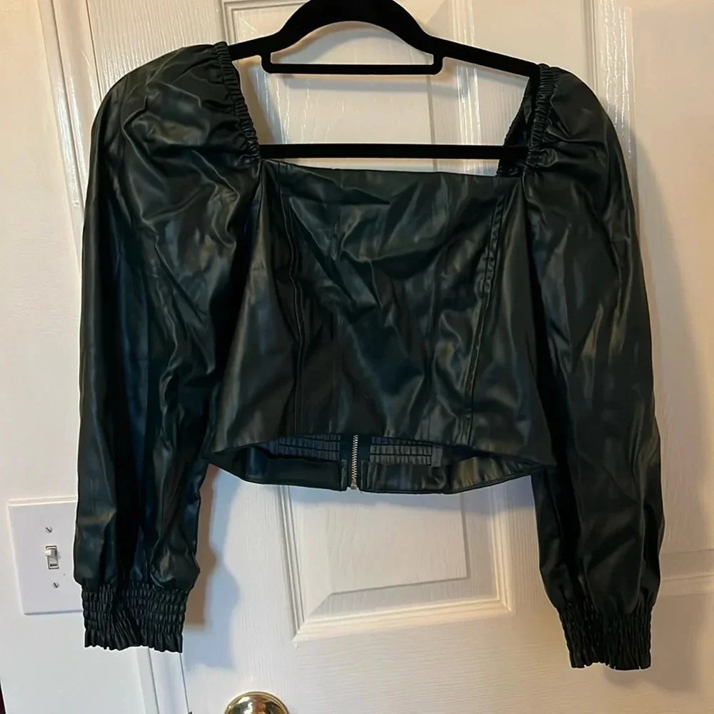 Green leather crop top size medium